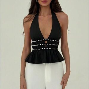 MakeMeChic Women's Halter Going Out Top, black